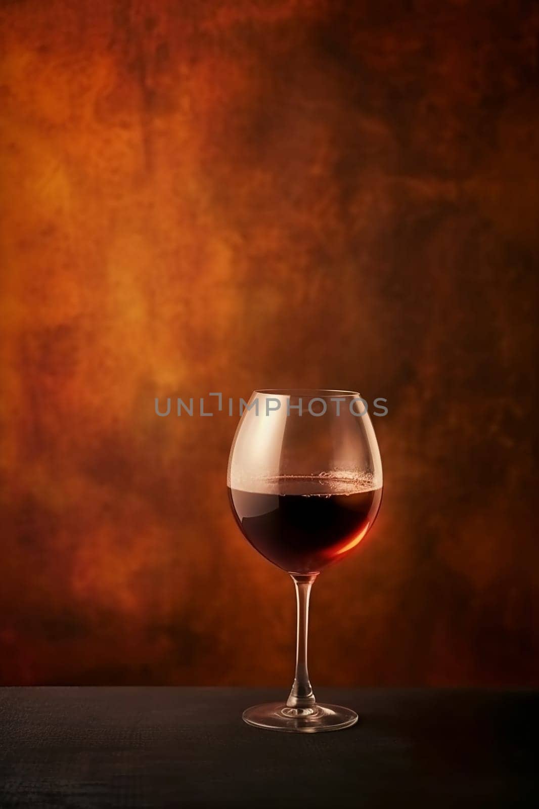 Elegant glass of red wine on a textured amber background