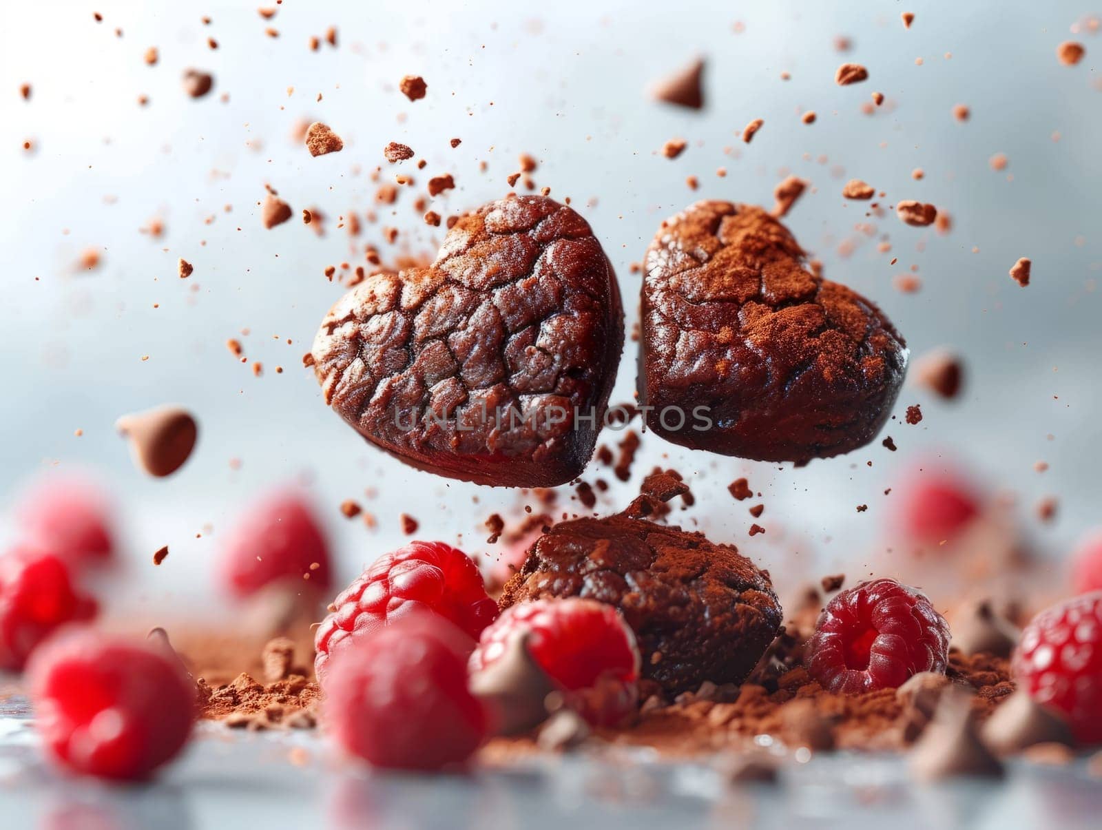 Tasty Yummy Homemade Sweet Cookies. Chocolate and Raspberry Heart Shape Pastry Dessert. Food Photo Background. Valentine's Day Composition. by iliris