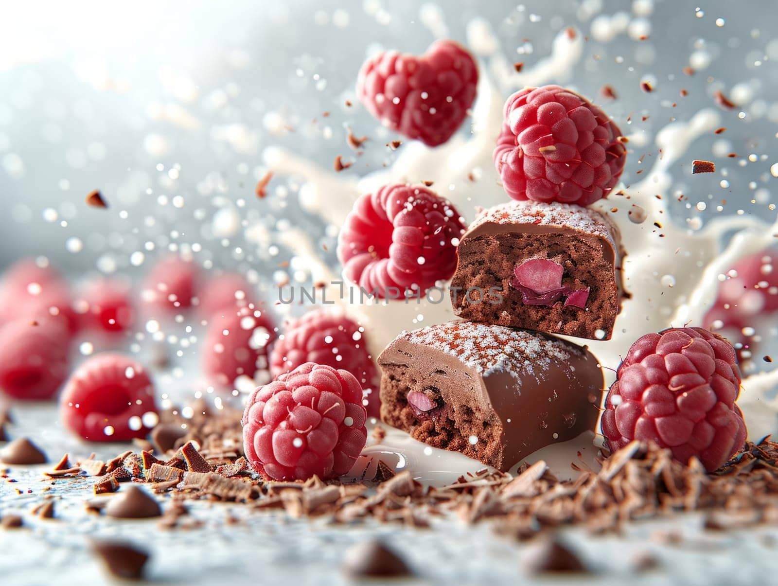 Tasty Yummy Homemade Sweet Cookies. Chocolate and Raspberry Heart Shape Pastry Dessert. Food Photo Background. Valentine's Day Composition. Ai generated