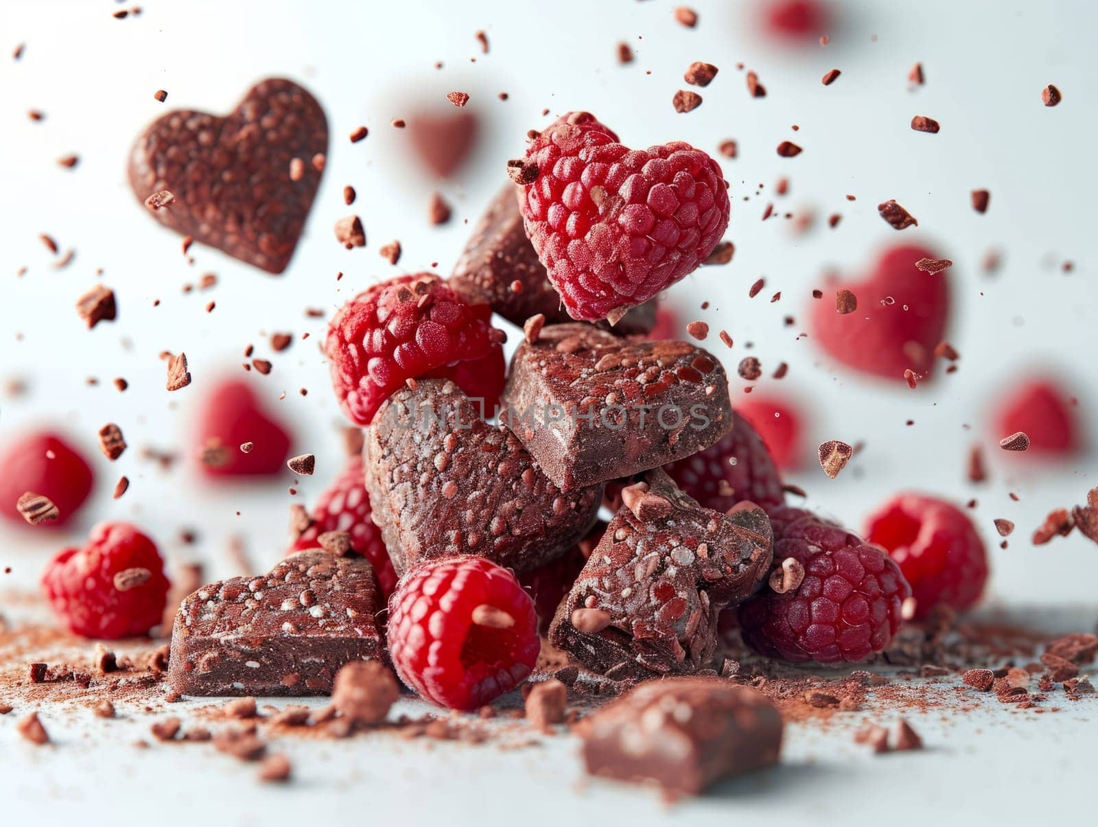 Tasty Yummy Homemade Sweet Cookies. Chocolate and Raspberry Heart Shape Pastry Dessert. Food Photo Background. Valentine's Day Composition. by iliris