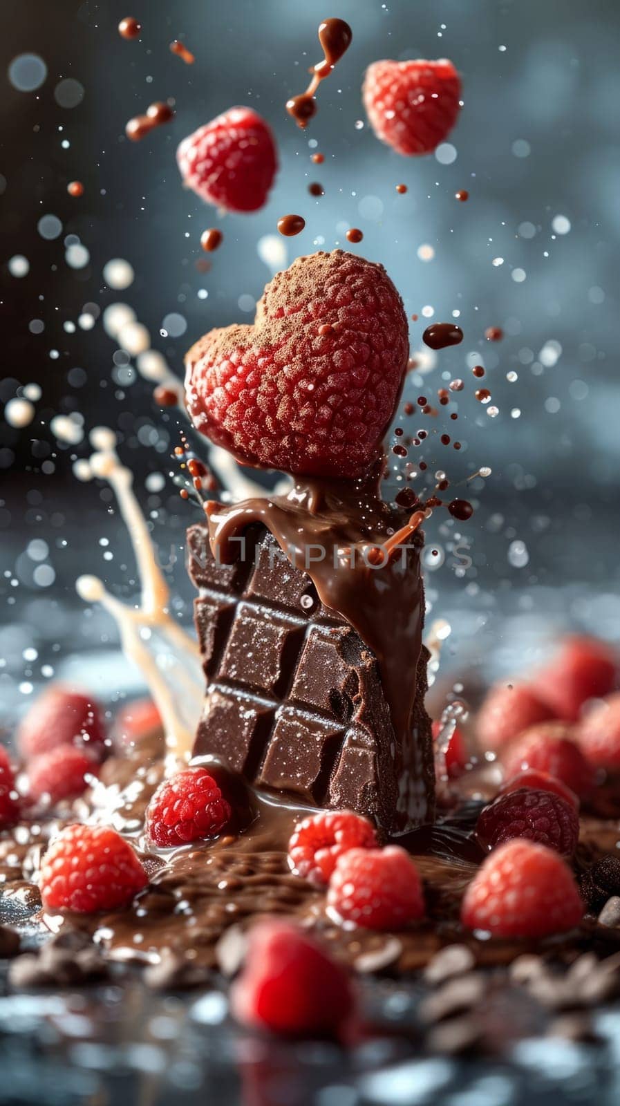 Tasty Yummy Homemade Sweet Cookies. Chocolate and Raspberry Heart Shape Pastry Dessert. Food Photo Background. Valentine's Day Composition. by iliris