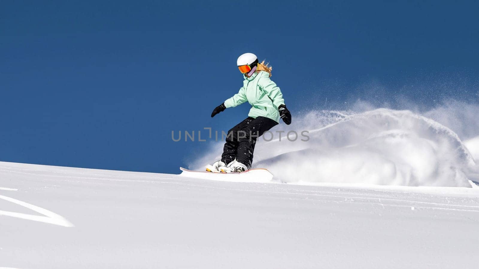 Snowboarder sliding down the hill by Costin