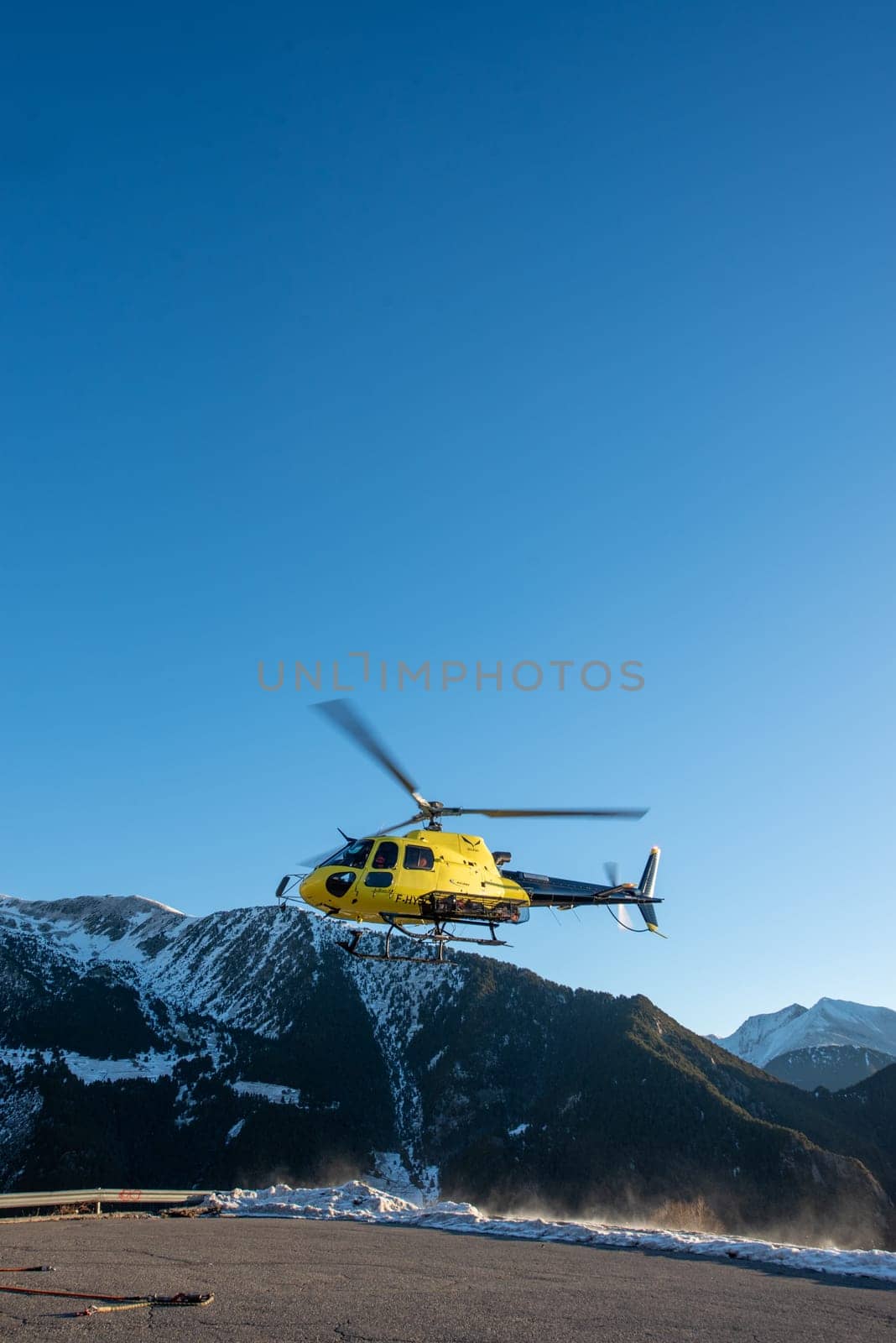 Rescue helicopter at the 2024 Ski Mountaineering World Cup at the Pal - Arinsal ski resort in 2024. by martinscphoto