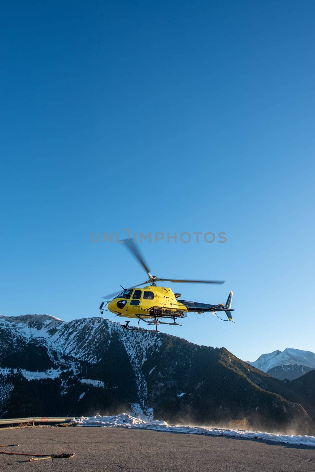 Rescue helicopter at the 2024 Ski Mountaineering World Cup at the Pal - Arinsal ski resort in 2024. by martinscphoto