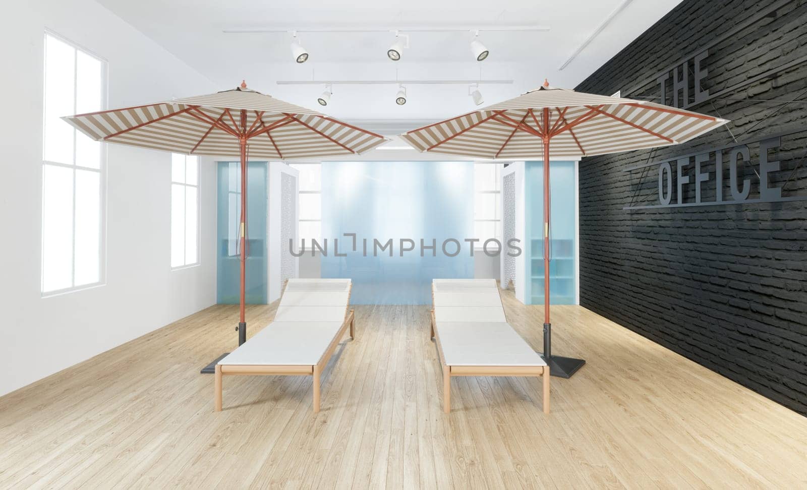3D Illustration of a Interior of modern spa with sunbeds. 3d rendering