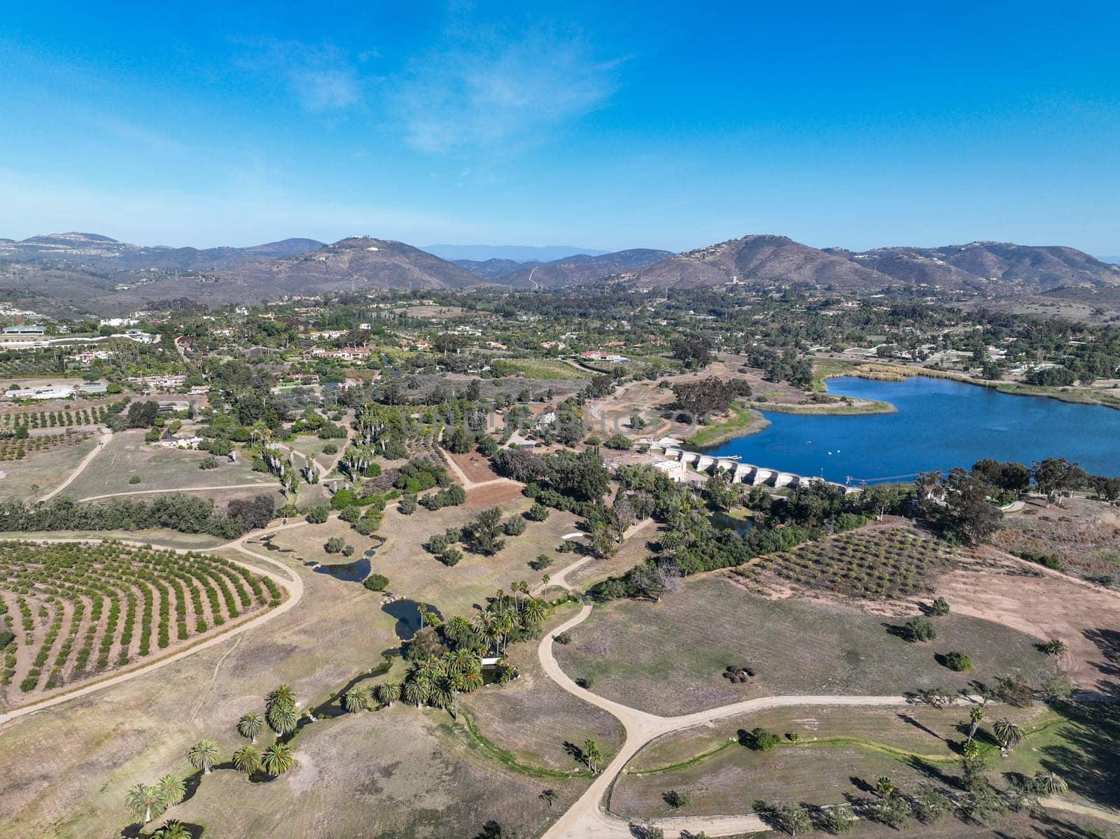 Aerial view over Rancho Santa Fe green valley landscape in San Diego by Bonandbon