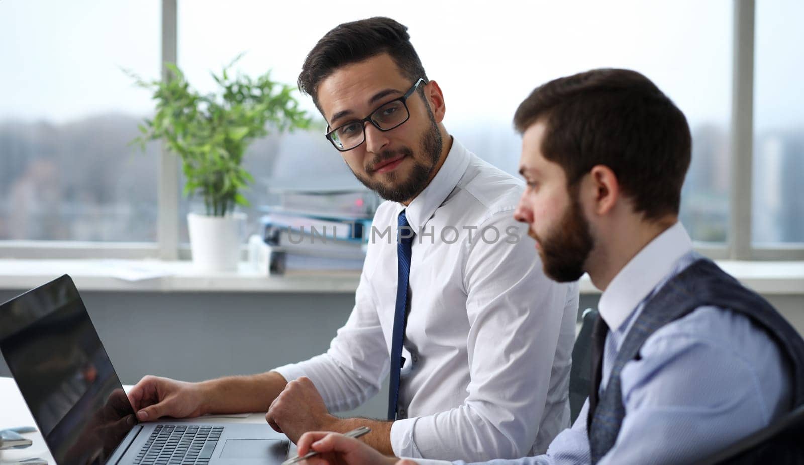 Group of people in office use laptop pc portrait by kuprevich