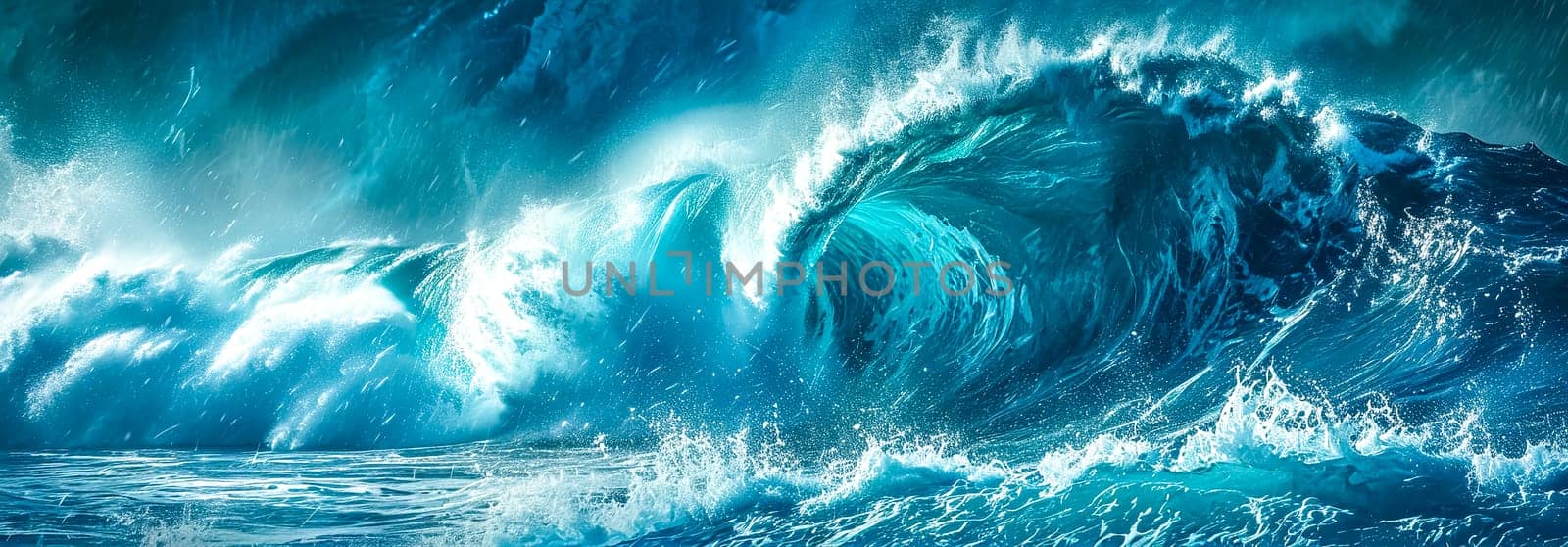 Majestic large ocean wave cresting with power and spray, a dynamic force of nature captured in blue tones. by Edophoto