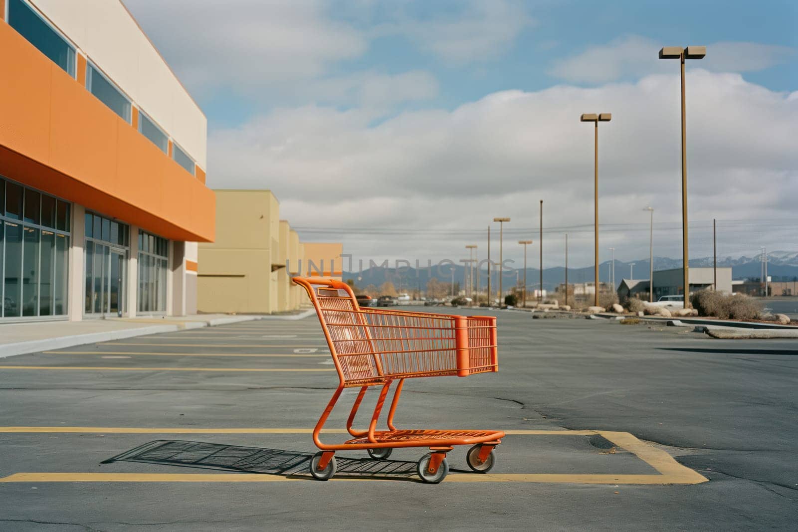 Empty Supermarket Cart, Retail Store Trolley on Asphalt in Urban Street by Vichizh