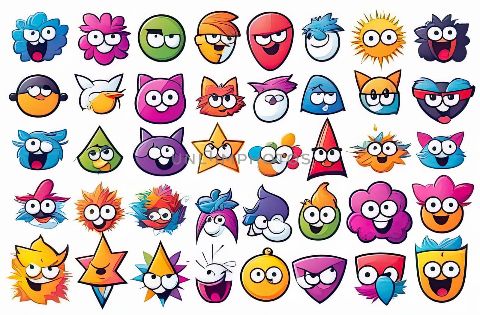 Funny Cartoon Faces Stickers. Colorful crumpled adhesive notes with smiling faces. Seamless by Proxima13