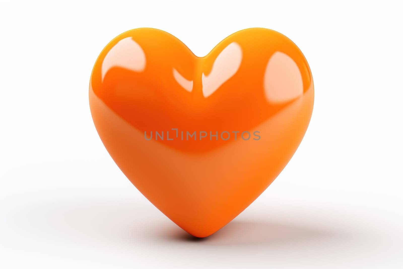 Orange heart isolated on white background. Generative AI.