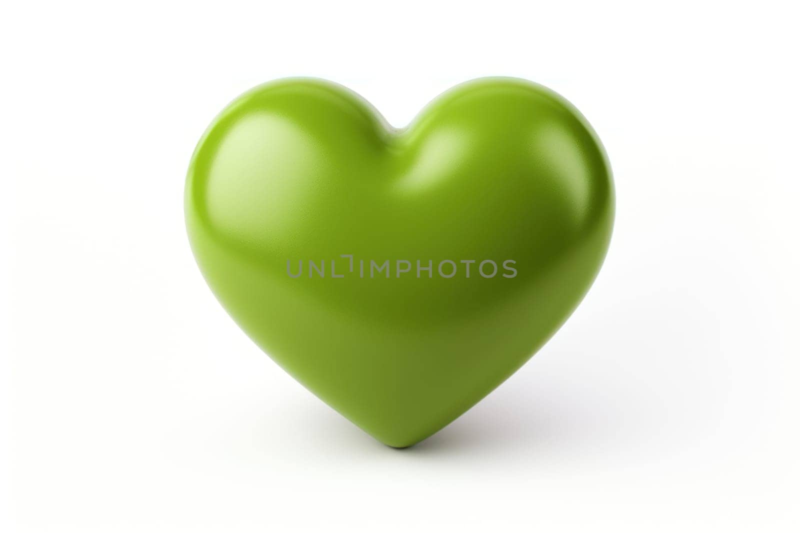 Green heart isolated on white background. Generative AI.