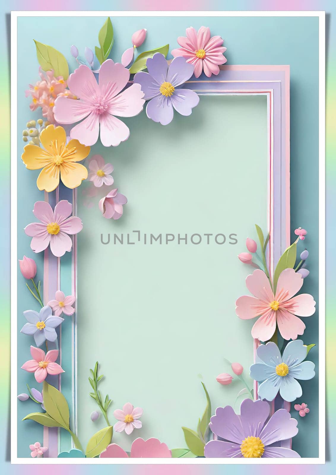 Cherry blossom frame on pastel background with space for text. Sakura.Paper art of Cherry blossom with frame on pastel background.Paper cut style.Spring background with sakura flowers and leaves. Vector paper illustration.3d rendering.Spring flowers frame with copy space for your text. Pastel colors.Minimal style.İnvitation and celebrations.