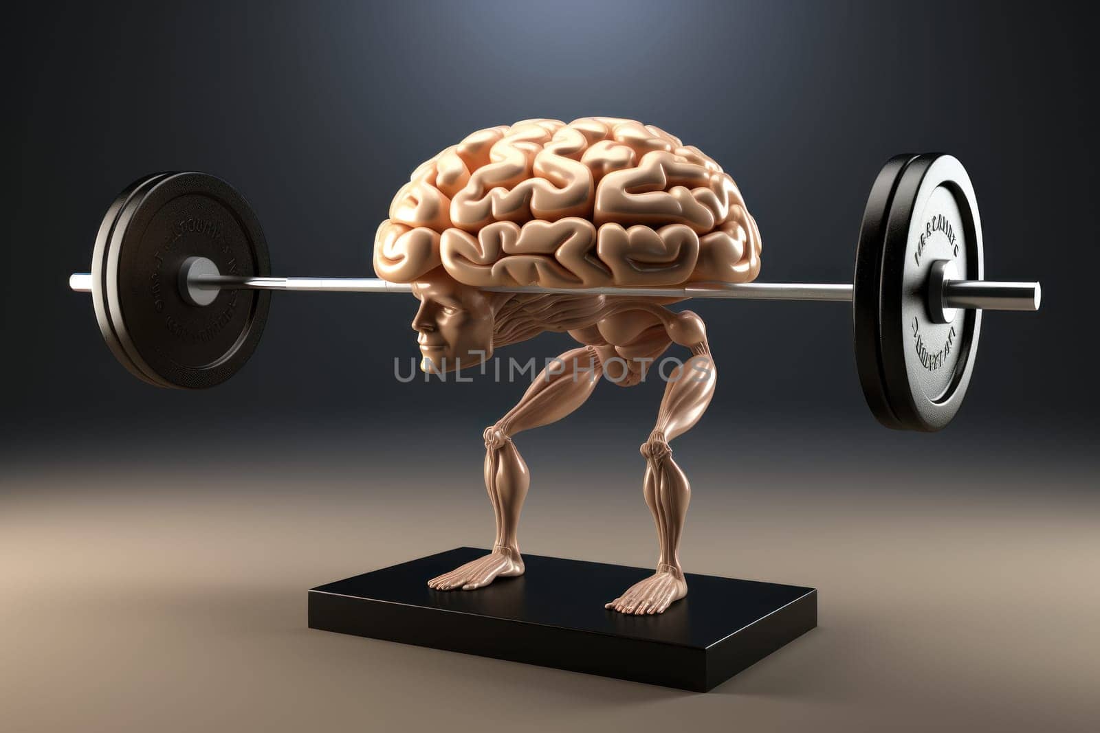The concept of brain training with a barbell. Generative AI.