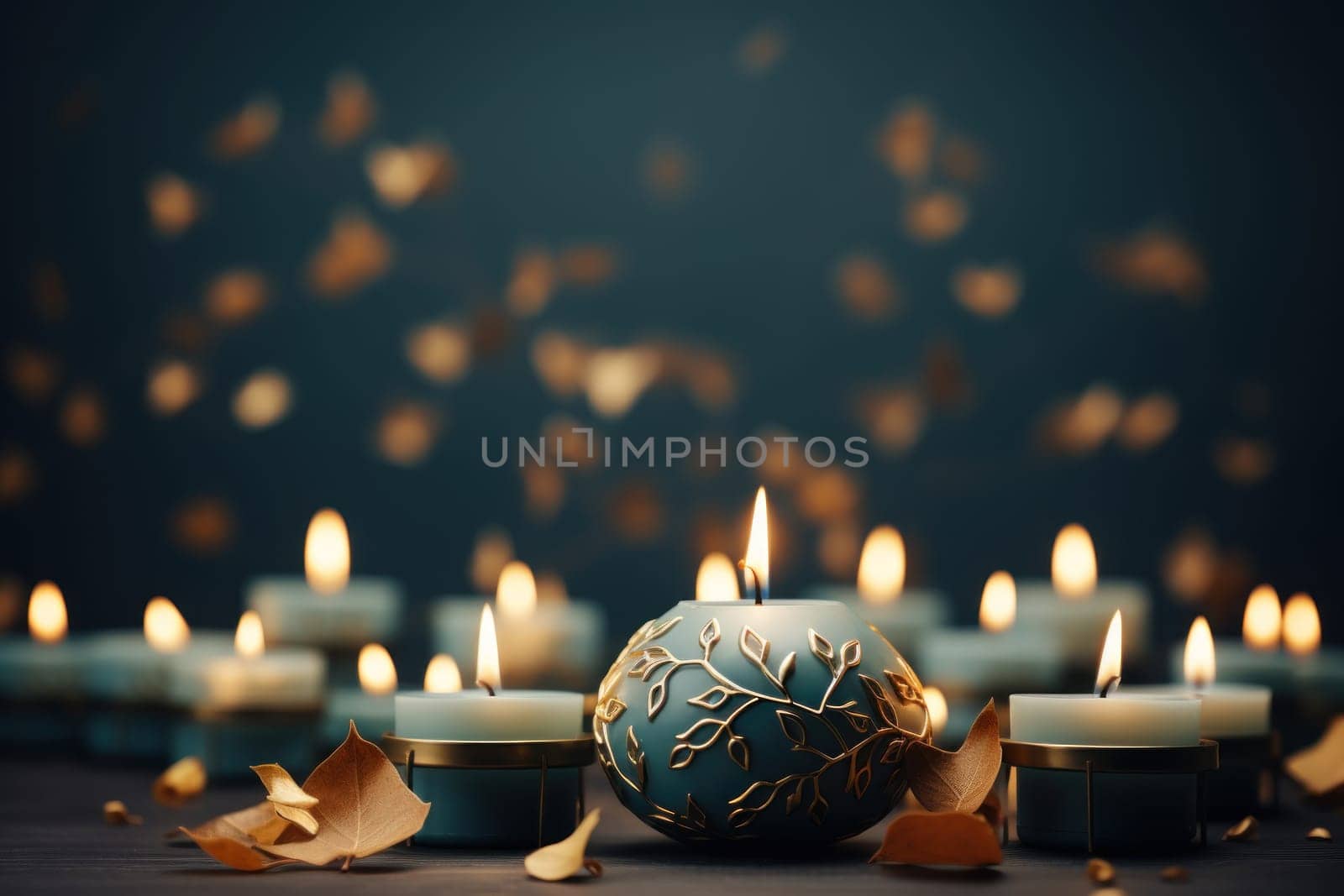 Illustration of Diwali festival Diya Lamp with rangoli at the bottom. Generative AI.