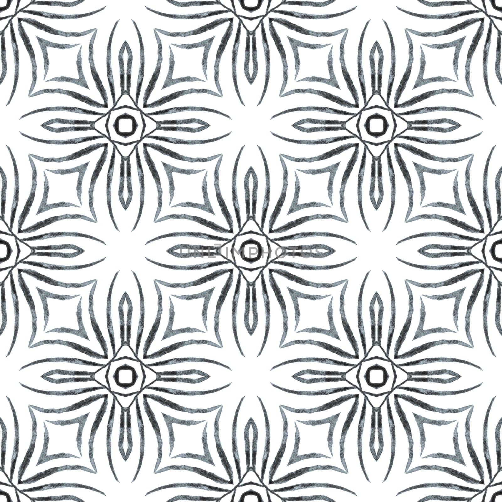 Organic tile. Black and white alluring boho chic summer design. Textile ready amusing print, swimwear fabric, wallpaper, wrapping. Trendy organic green border.