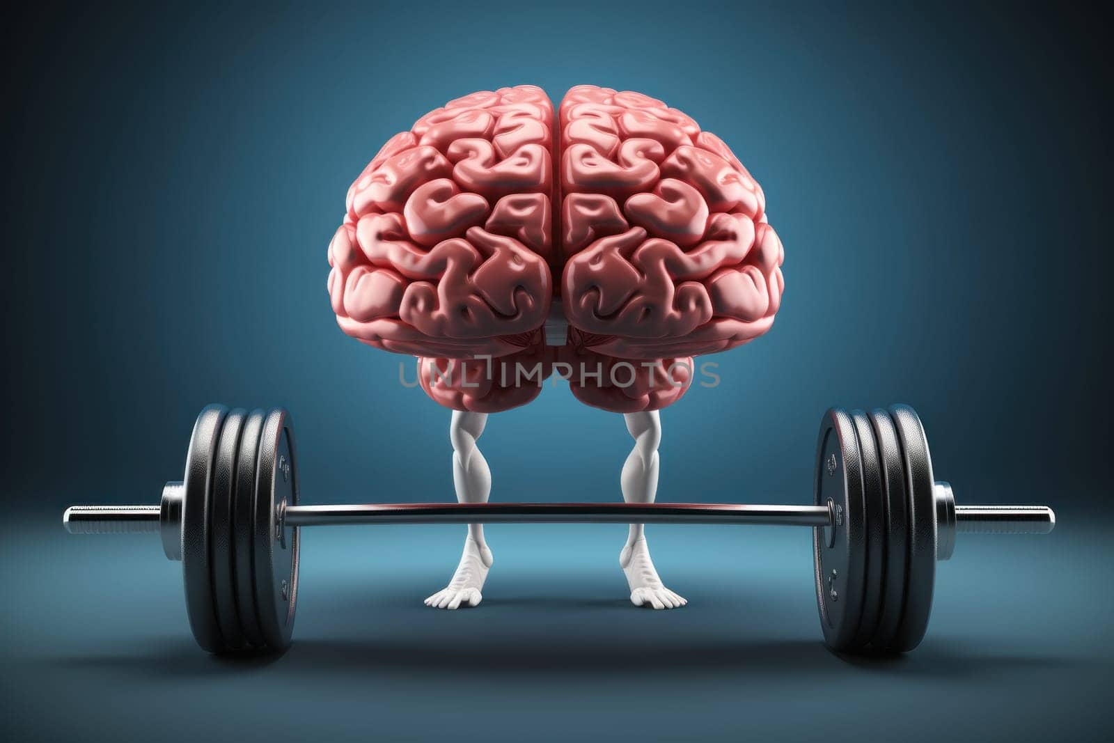 The concept of brain training with a barbell. Generative AI.