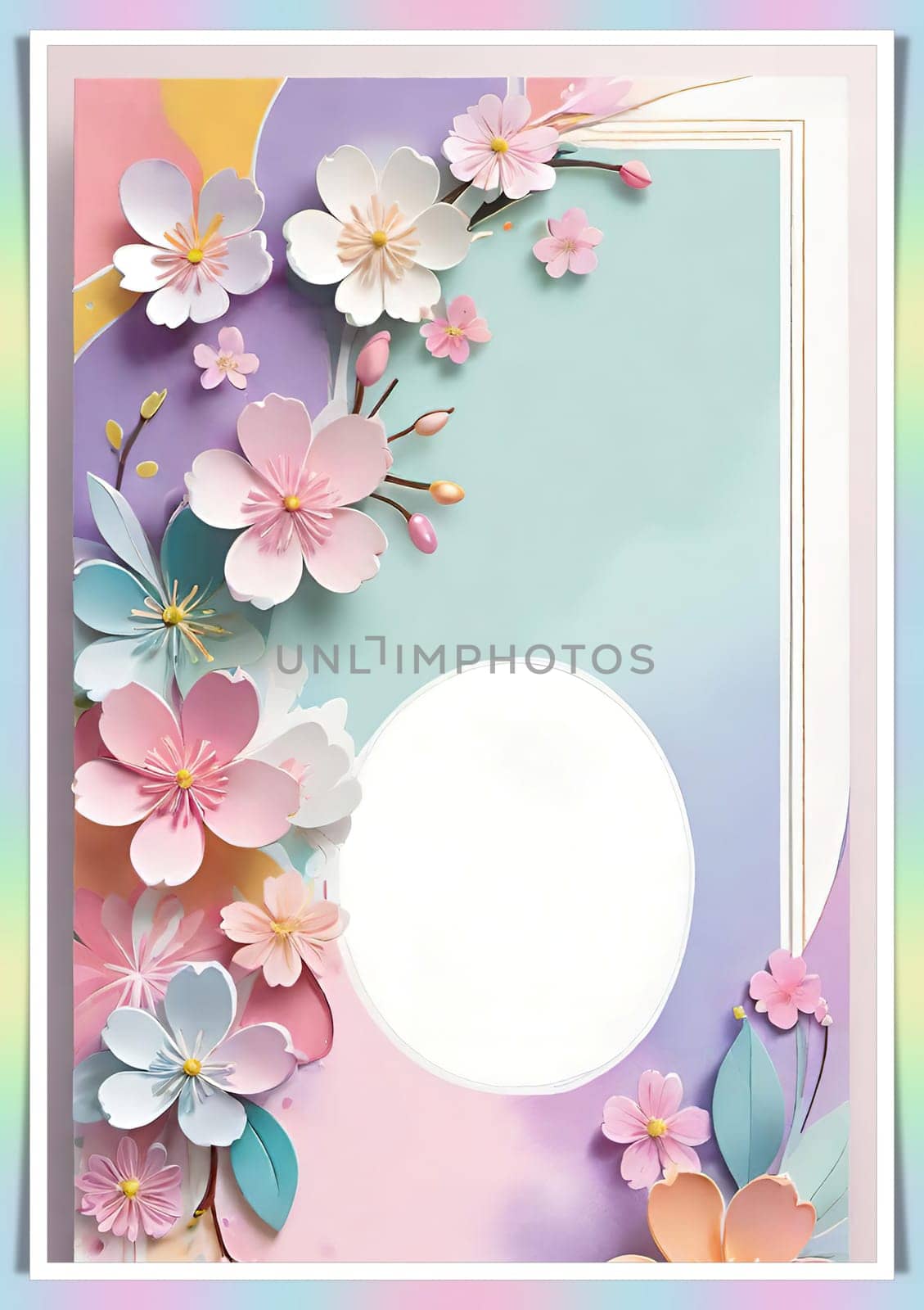 Cherry blossom frame on pastel background with space for text. Sakura.Paper art of Cherry blossom with frame on pastel background.Paper cut style.Spring background with sakura flowers and leaves. Vector paper illustration.3d rendering.Spring flowers frame with copy space for your text. Pastel colors.Minimal style.İnvitation and celebrations.