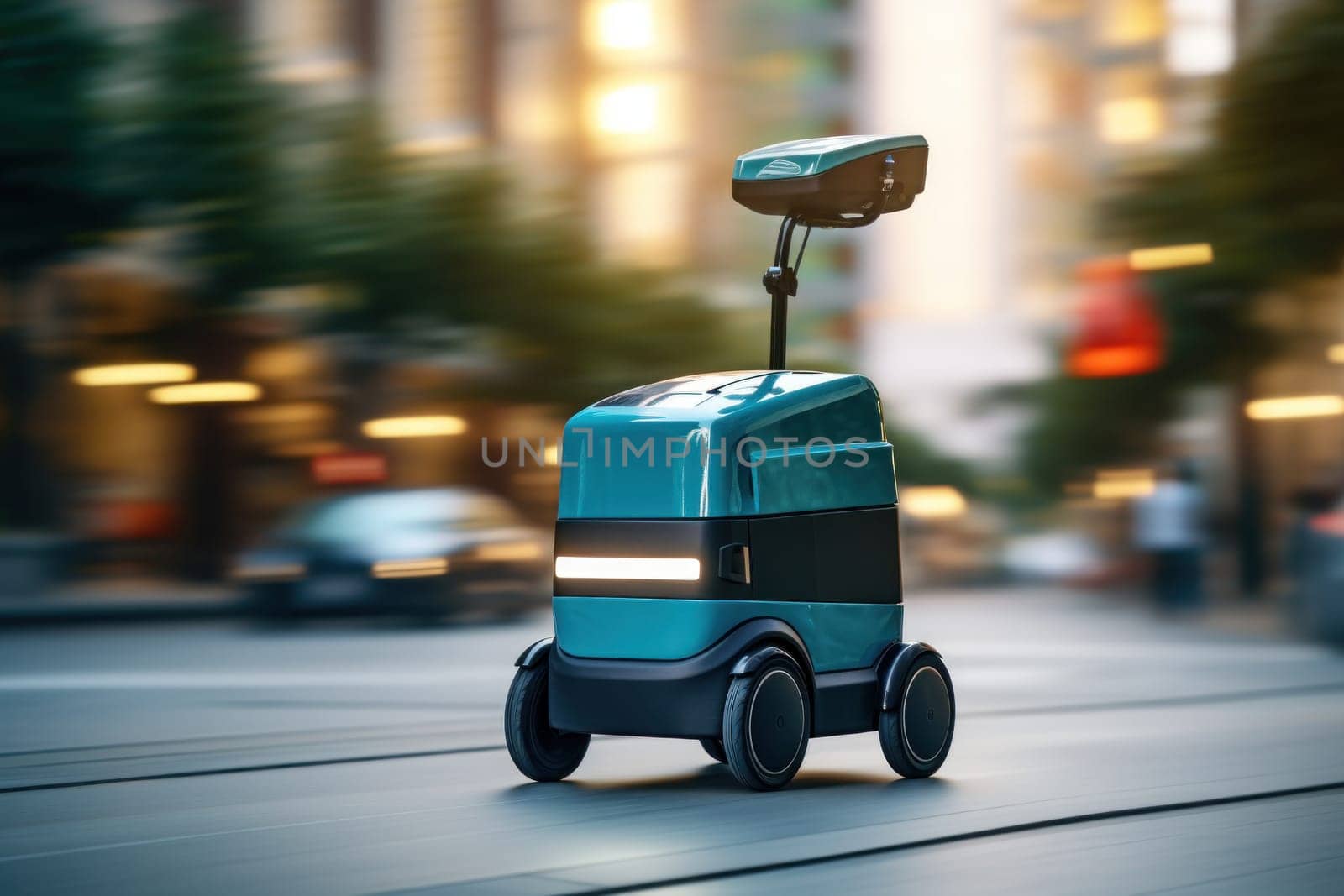 Robot delivering packages to people's homes, reflecting the future. Generative AI.