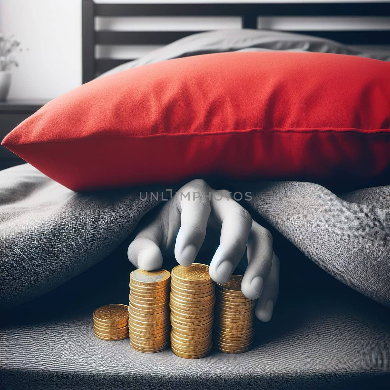 Money is kept under the pillow or mattress. Generative AI by gordiza