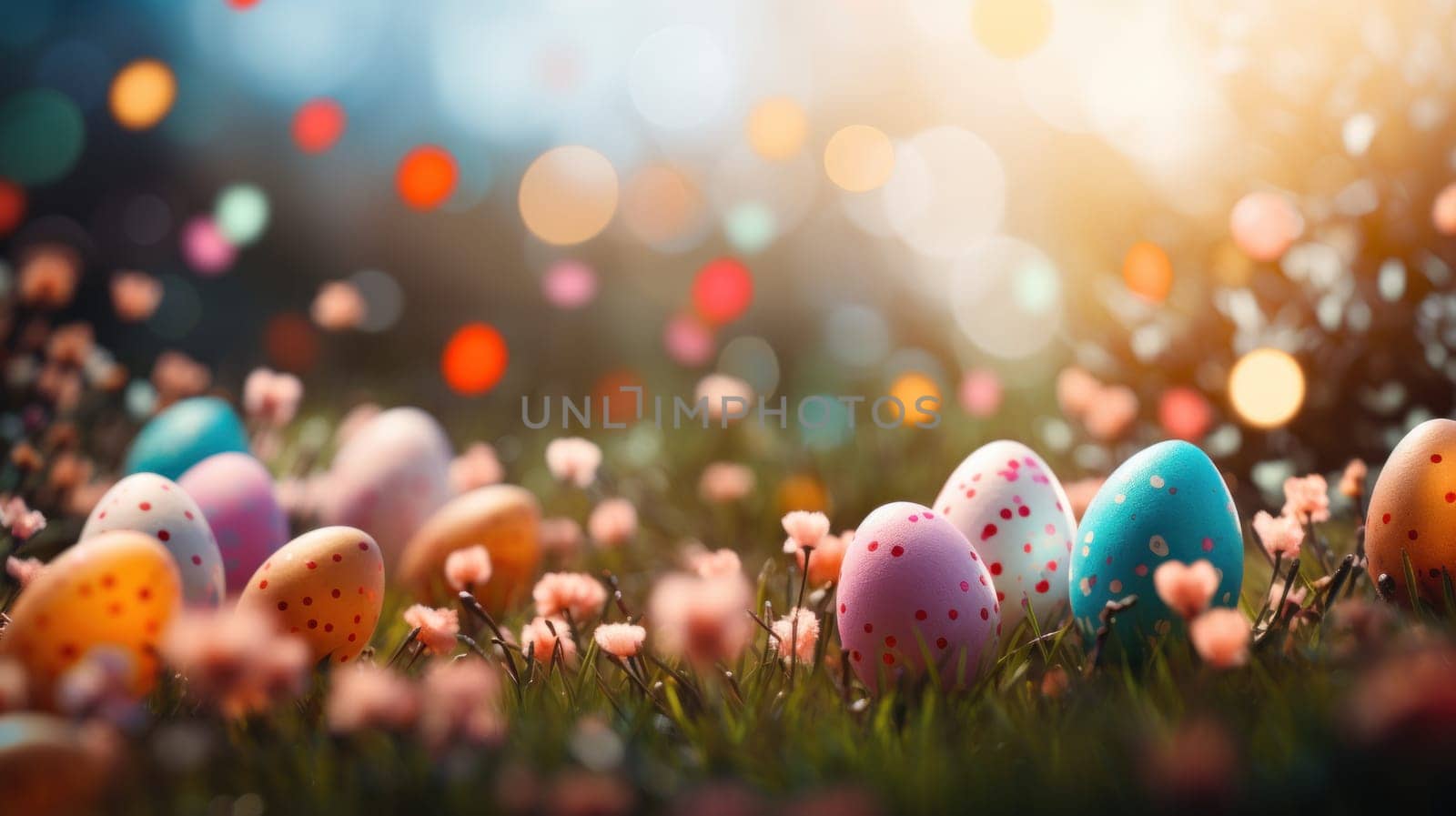 Banner Easter blurred background. Generative AI.