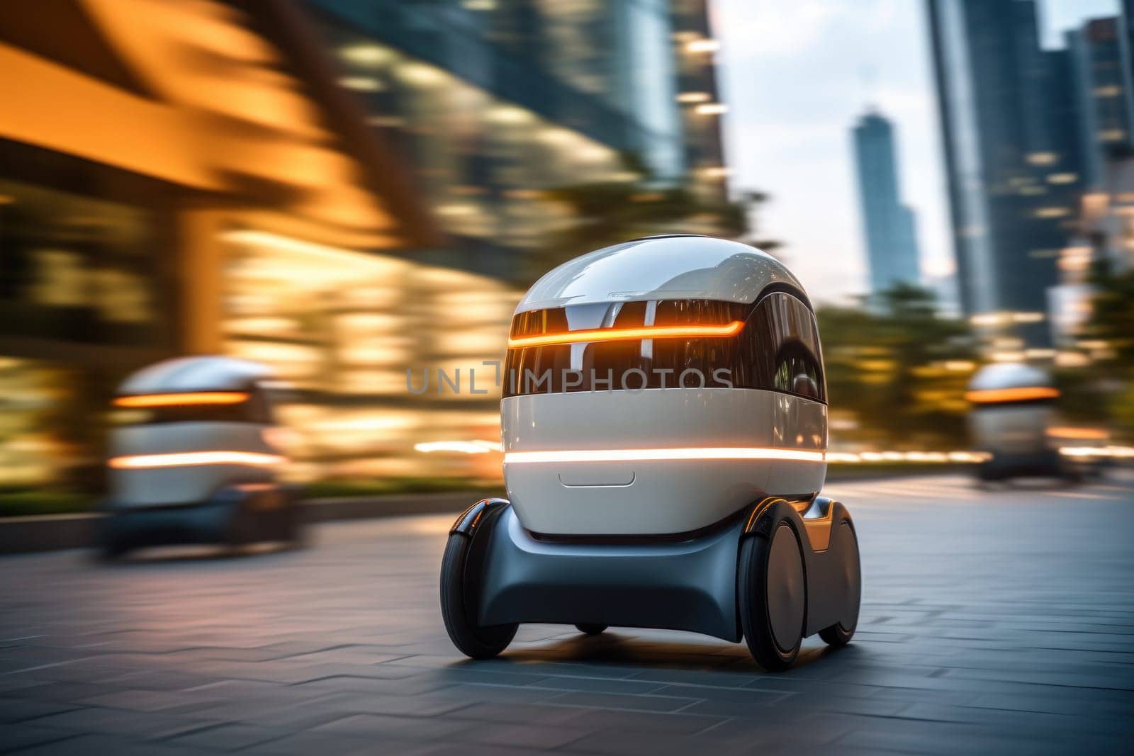 Robot delivering packages to people's homes, reflecting the future. Generative AI.
