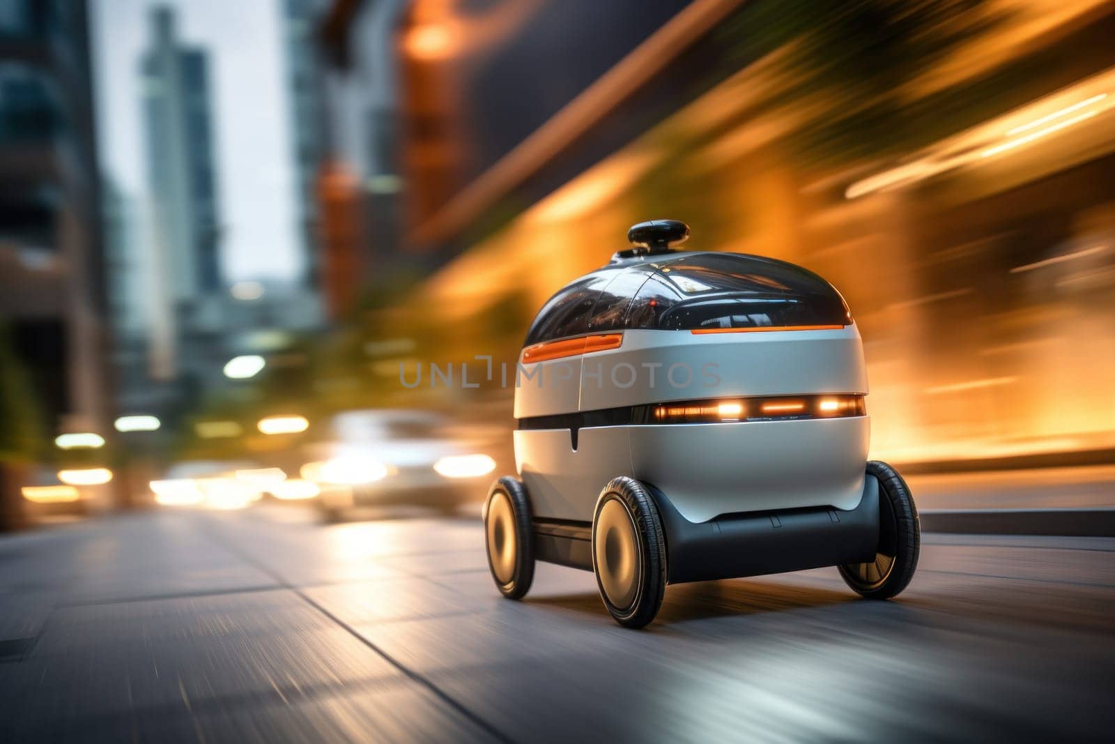 Robot delivering packages to people's homes, reflecting the future. Generative AI.