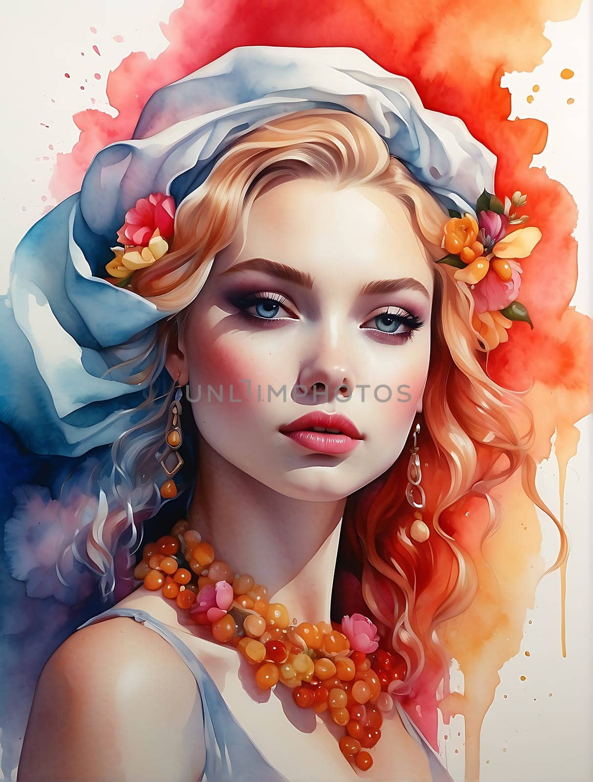 A painting of a woman wearing flowers in her hair, capturing her natural beauty and grace.