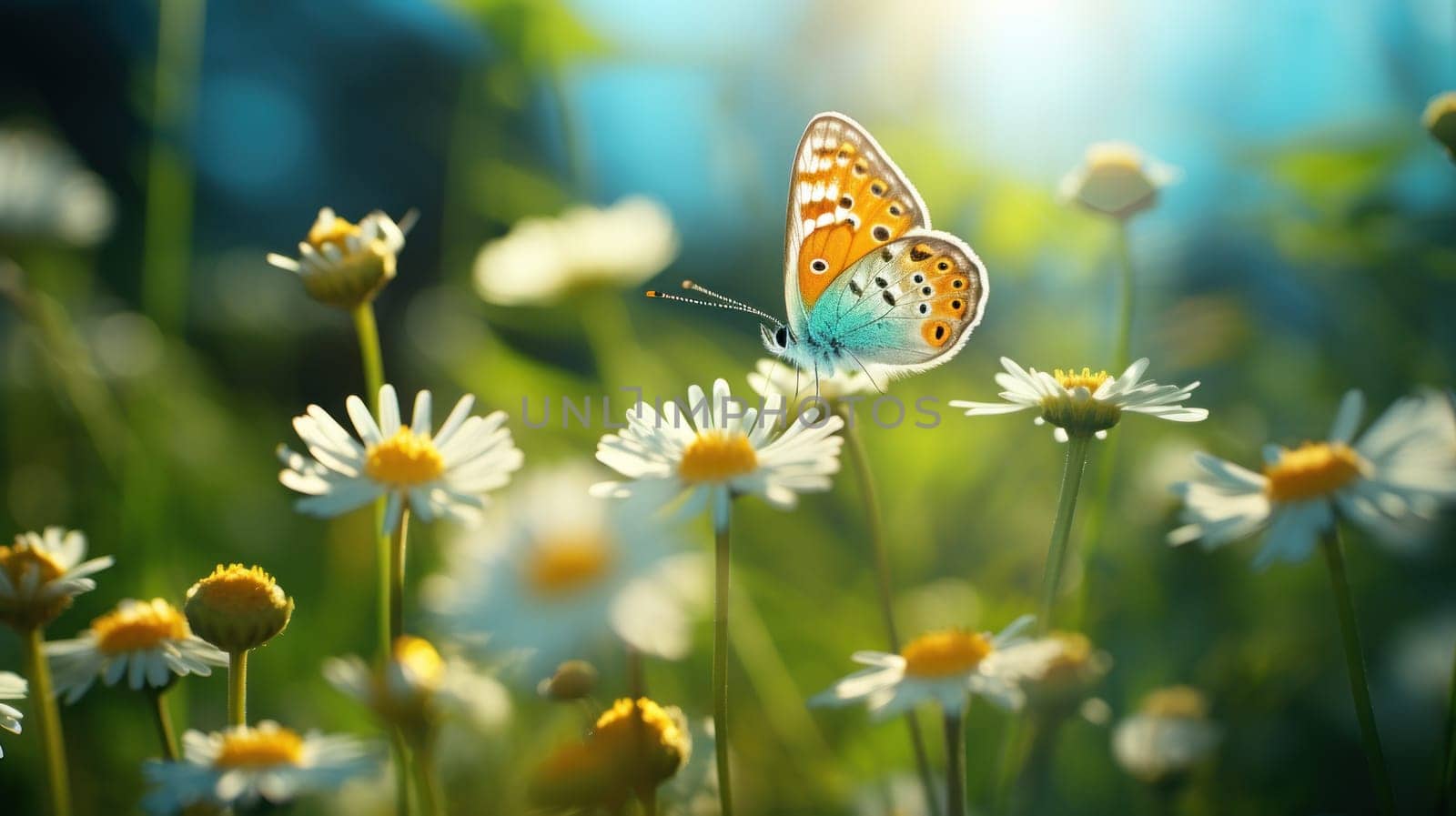 Close up High-resolution image of butterfly on daisy flower. Generative AI.