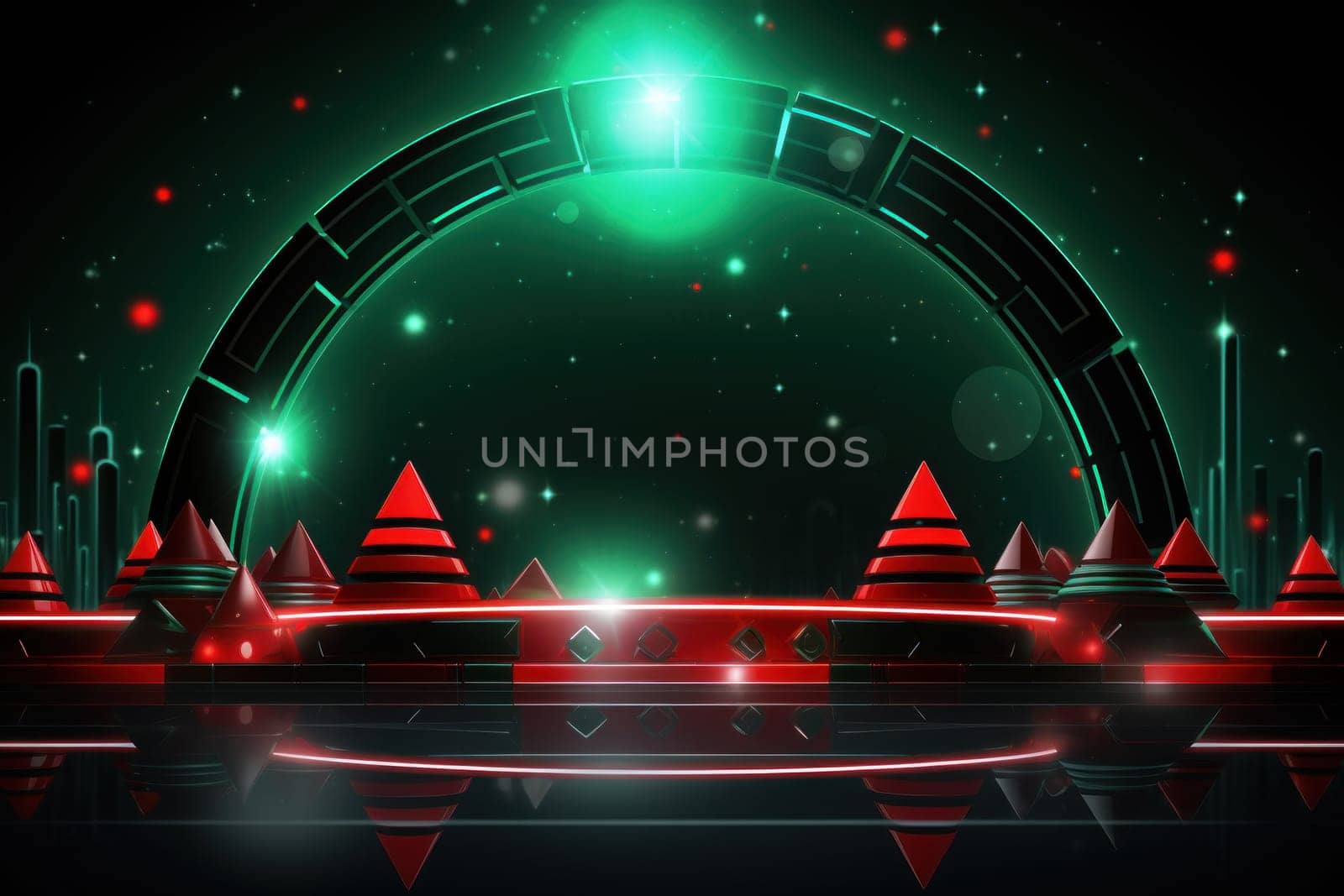 Banner of the Christmas in a red and green futuristic neon style. Generative AI.