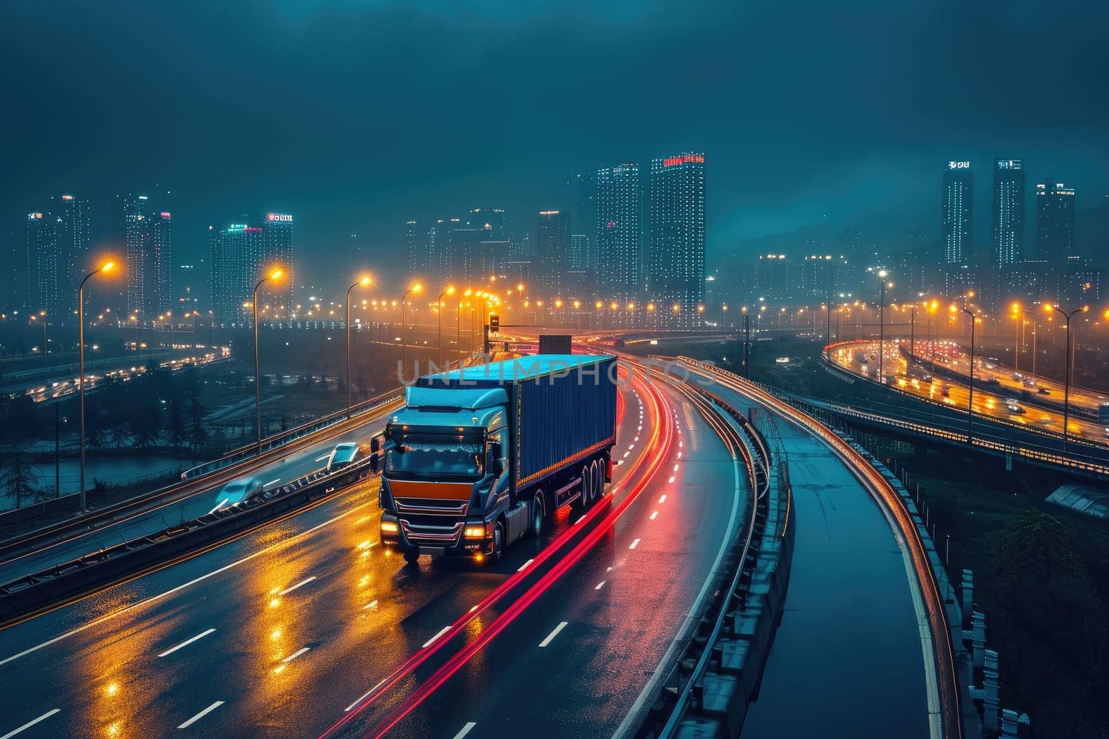 Logistics transportation system concept. Background Generative AI by itchaznong