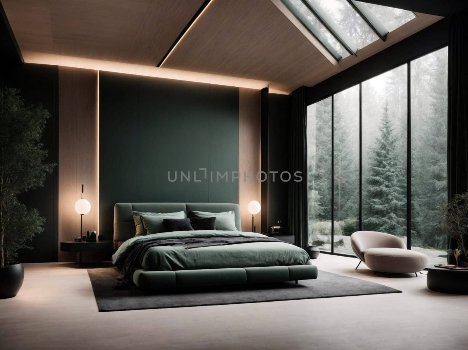 Spacious Bedroom With Abundant Windows and Large Bed. Generative AI. by artofphoto