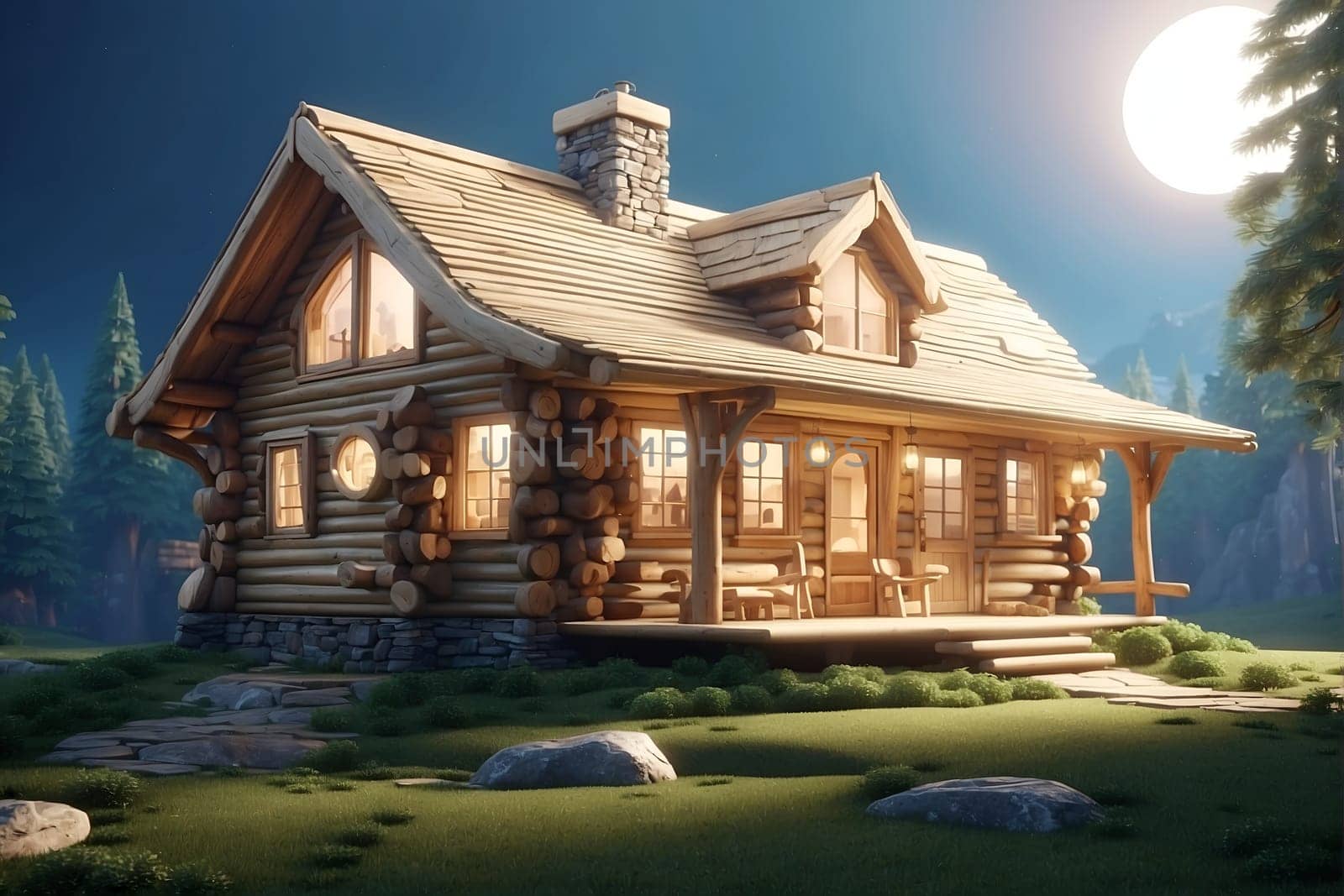 Charming Log Cabin Nestled in Serene Forest Setting, Perfect Retreat for Nature Lovers. Generative AI. by artofphoto