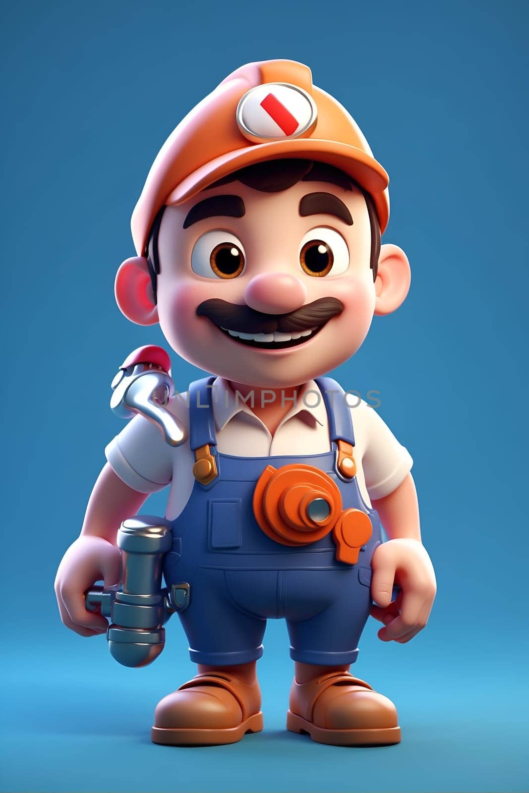 A fun and lively cartoon character wearing overalls and a helmet, ready for adventure!