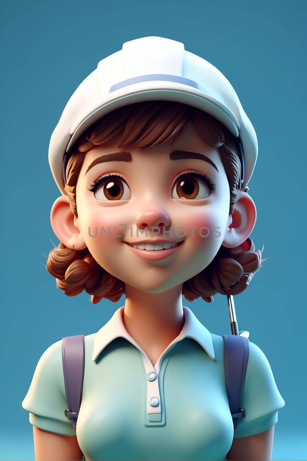 Cartoon Girl With Hat and Backpack, A Playful and Adventurous Character. Generative AI. by artofphoto