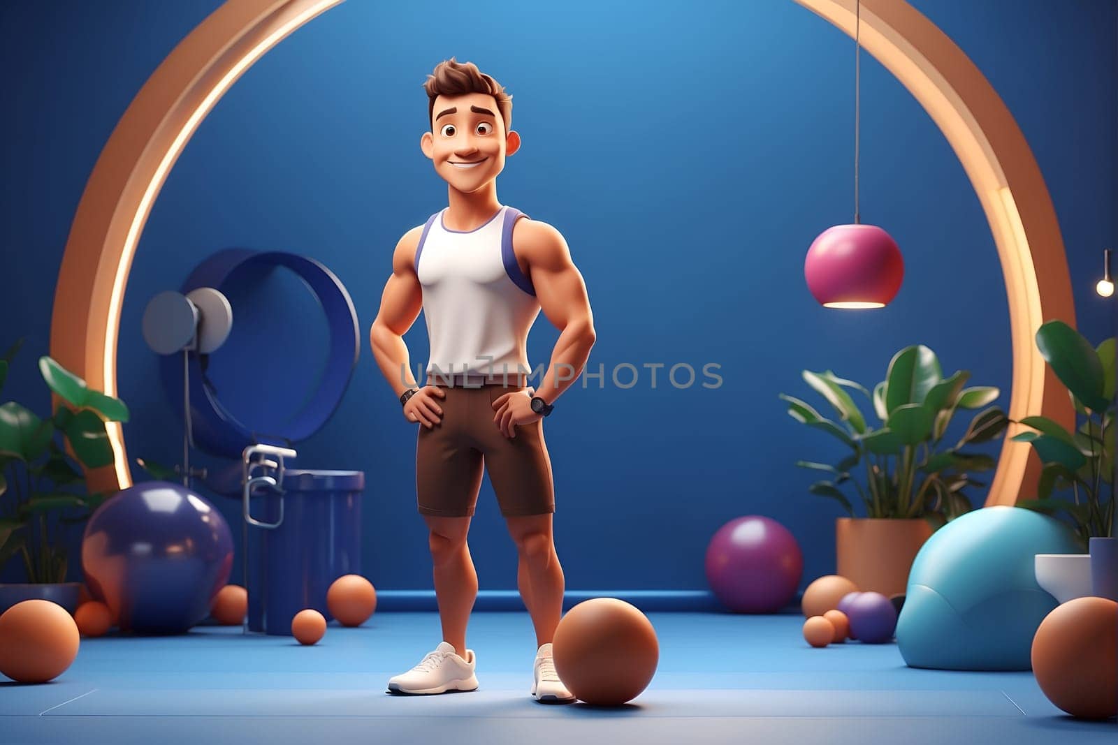 Man Standing in Front of Balls - Crowd of Round Objects in Background. Generative AI. by artofphoto