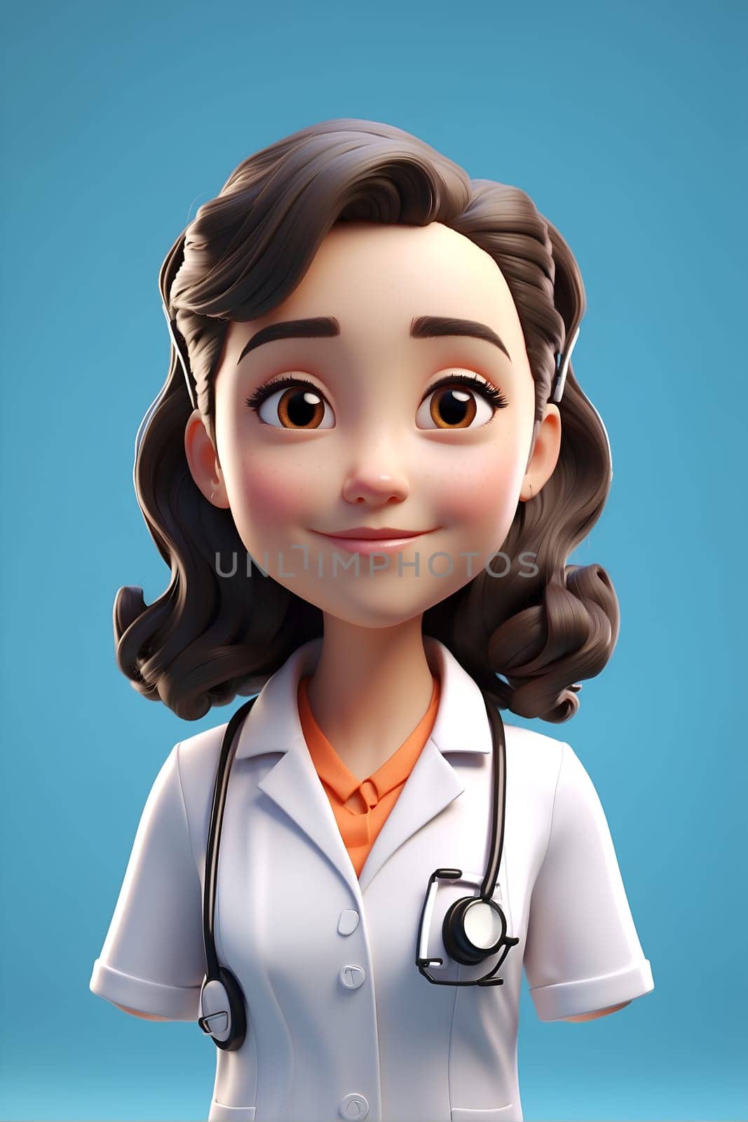 Cartoon Character With Stethoscope Standing in Front of Blue Background. Generative AI. by artofphoto