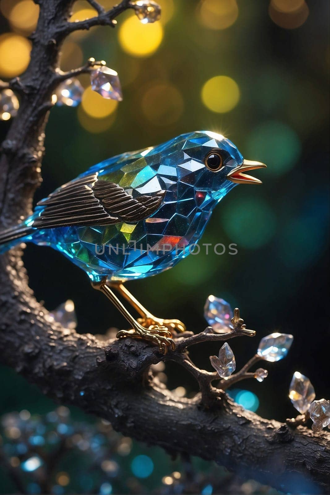Blue Bird Perched on Tree Branch. Generative AI. by artofphoto