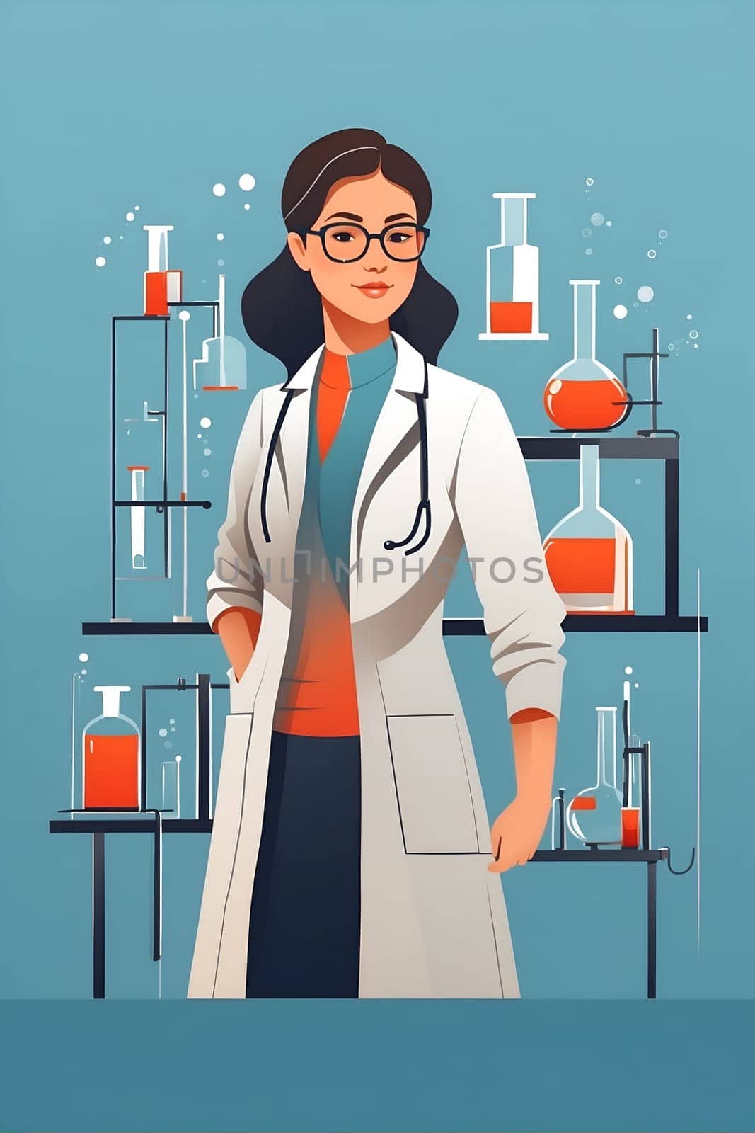 Scientist Conducting Experiments in a Laboratory With a Lab Coat and Glasses. Generative AI. by artofphoto