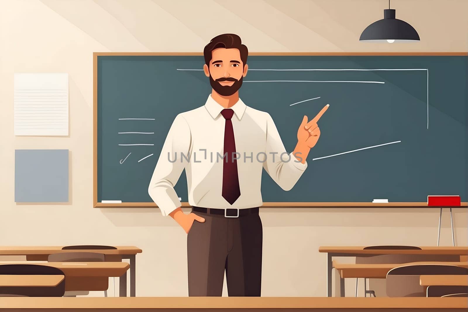 Man Standing in Front of Classroom Blackboard, Teaching in Educational Setting. Generative AI. by artofphoto