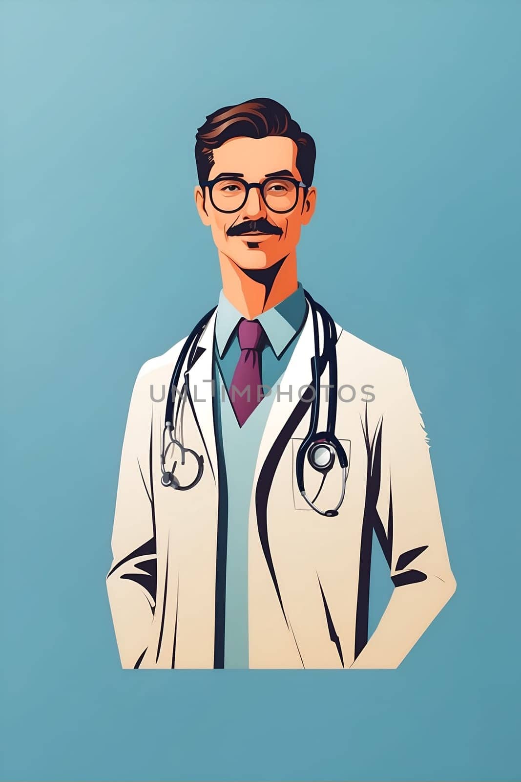 Healthcare Professional, Man With Stethoscope Against Blue Background. Generative AI. by artofphoto