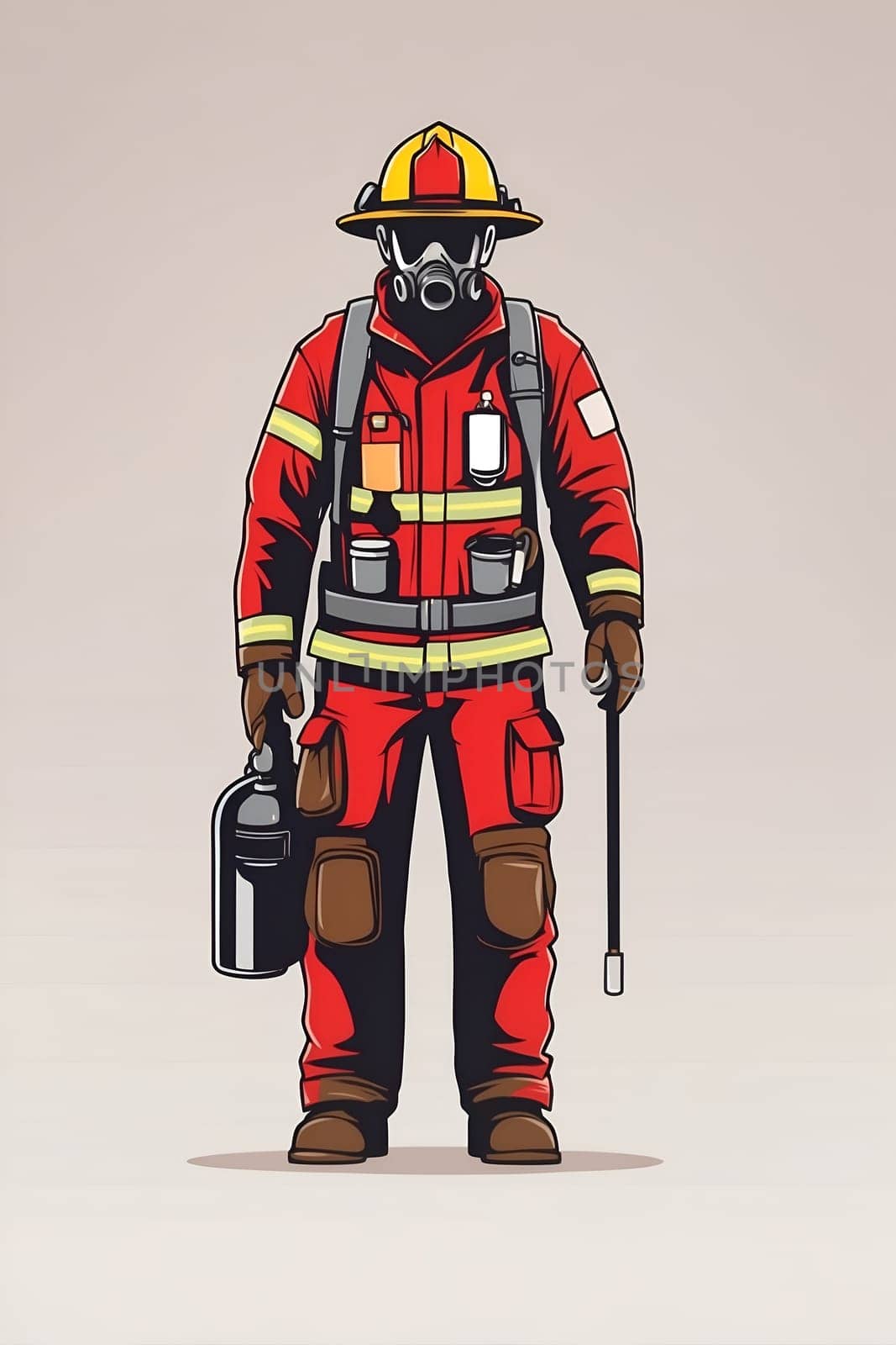 Fireman Holding Gas Can and Helmet, Urgently Responding to an Emergency. Generative AI. by artofphoto