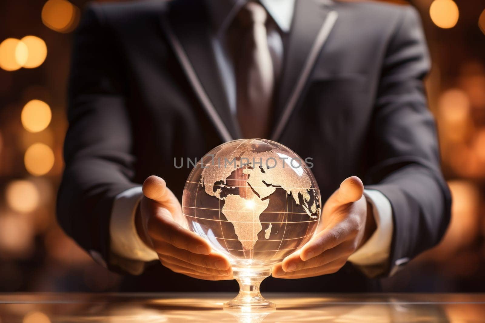 Businessman holding global network connection Technology and global business. Generative AI.