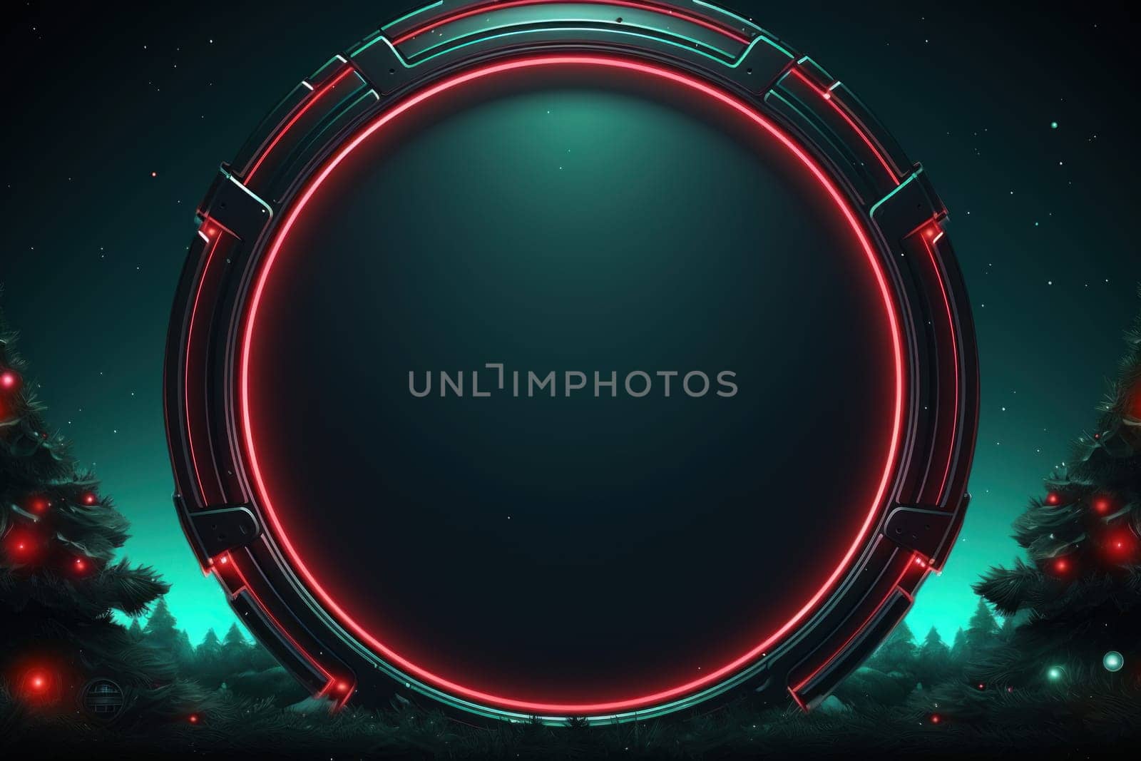 Banner of the Christmas in a red and green futuristic neon style. Generative AI.