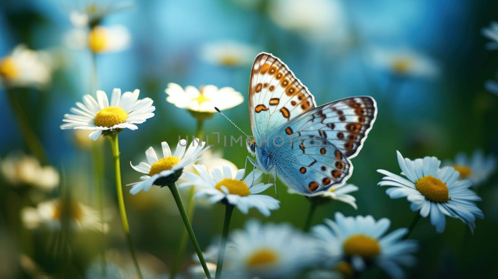 Close up High-resolution image of butterfly on daisy flower. Generative AI.