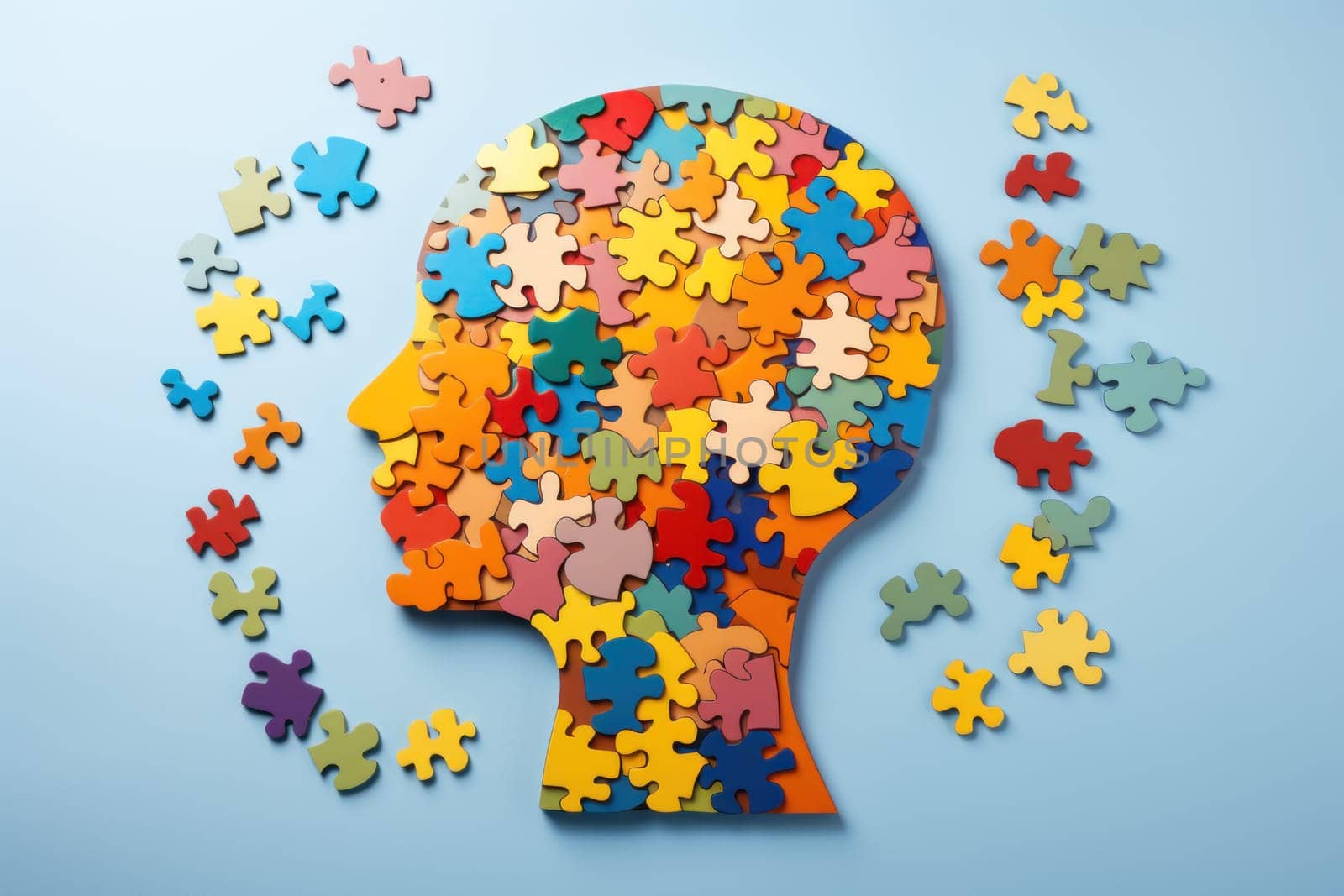 Brain shaped puzzle paper world mental health day, world Parkinson day concept. Generative AI.