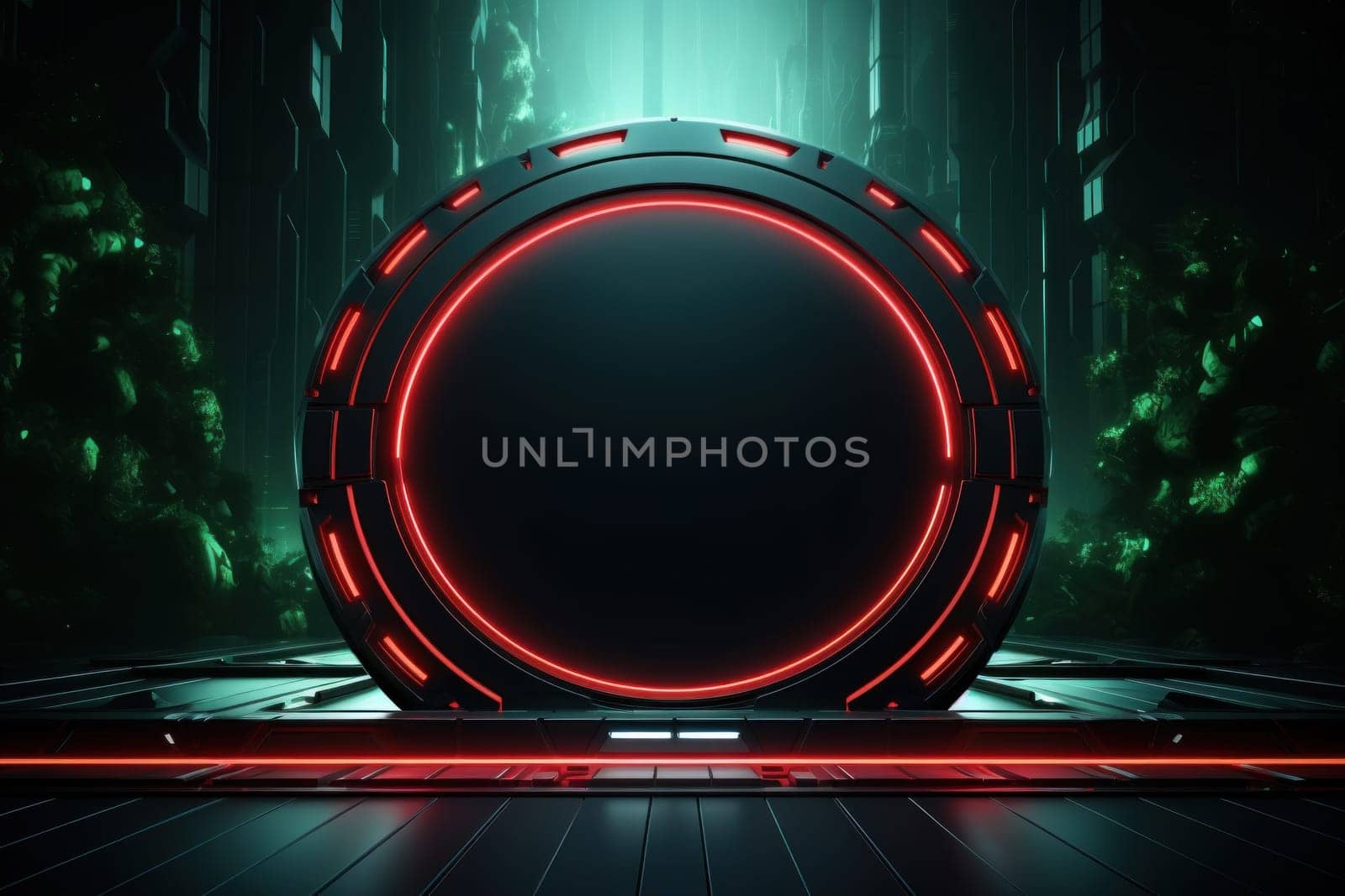 Banner of the Christmas in a red and green futuristic neon style. Generative AI.
