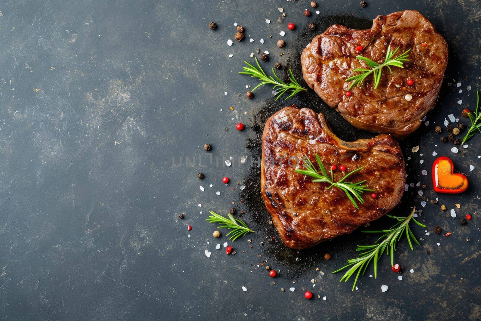 grilled beef steak for valentines day pragma in black background