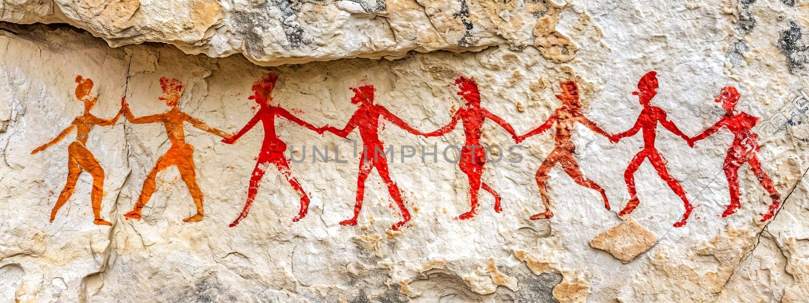 Expressive cave art-style depiction of a couple dancing with love and passion.