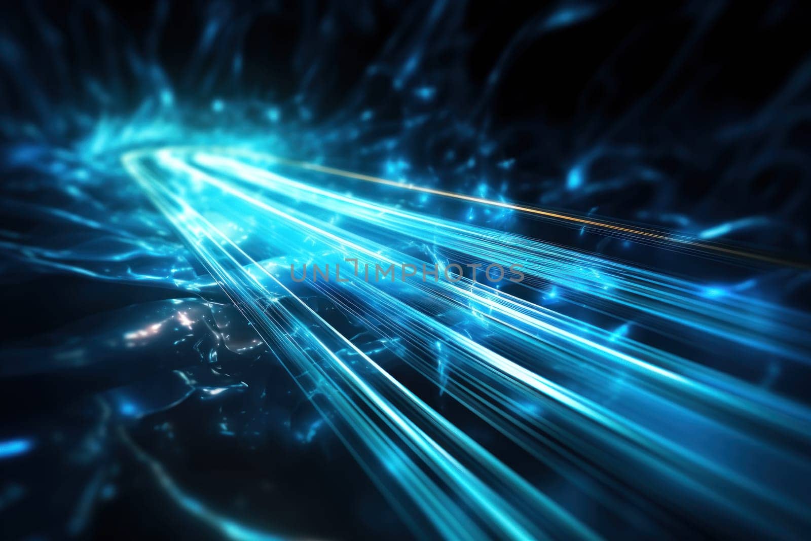 Blue light streak fiber optic speed line futuristic background. Generative AI.
